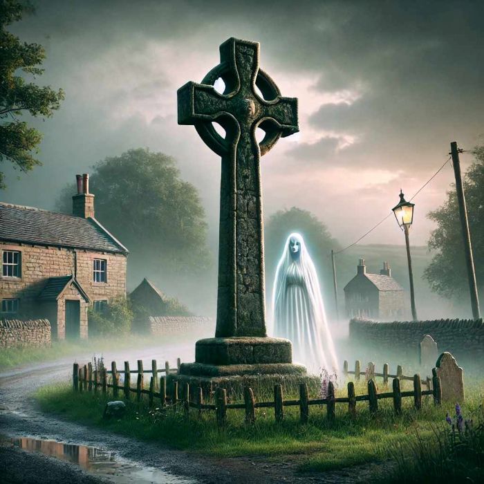 A realistic depiction of Atwick's Haunted Stone 
                    Cross in East Yorkshire.