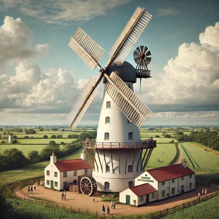 A realistic depiction of Skidby Windmill, a 
                    19th-century working windmill in East Yorkshire.